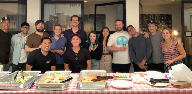 team in office together