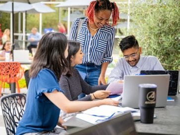 Aerospace Corporation employees working outside at our LA Campus