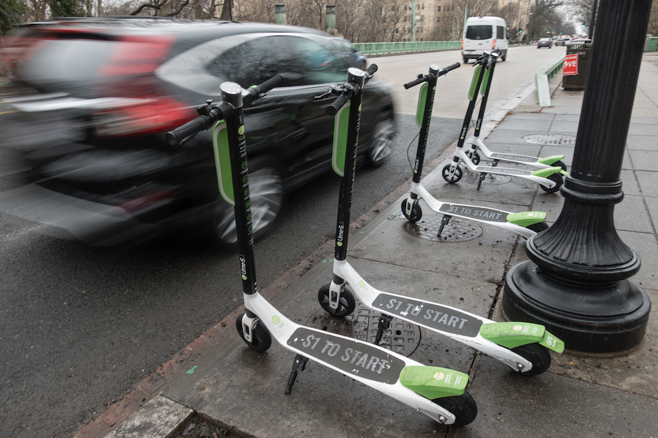 Limes scooters in a row