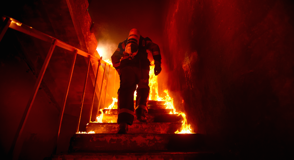 Screen Door Labs firefighter in flames