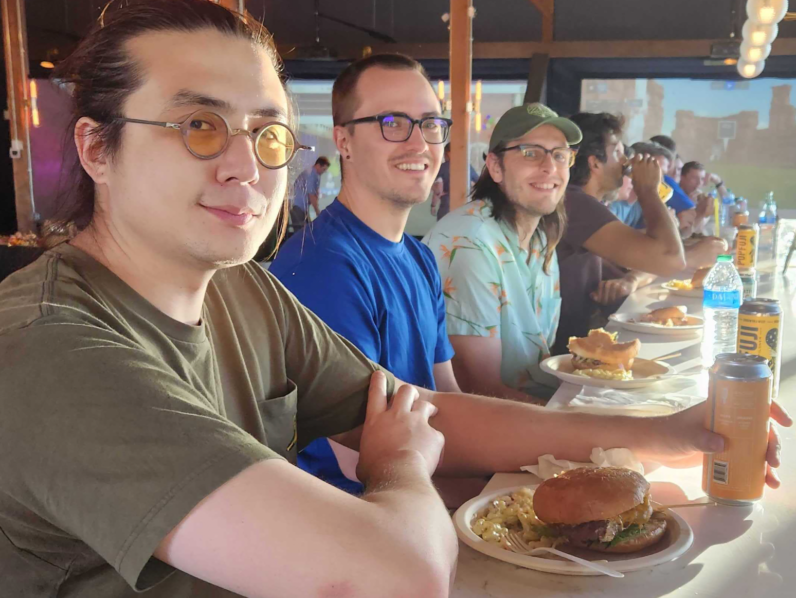 Team members eating at a restaurant together