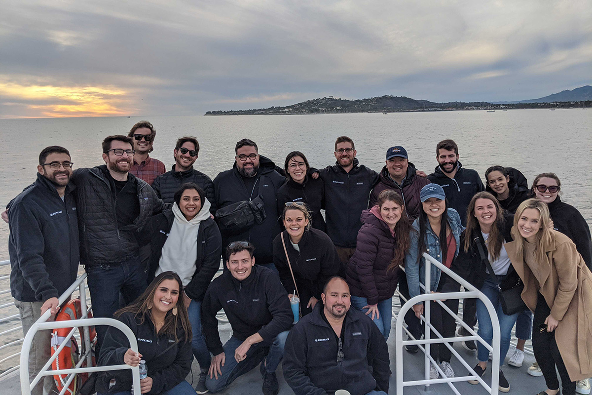 PickTrace team members on a boat