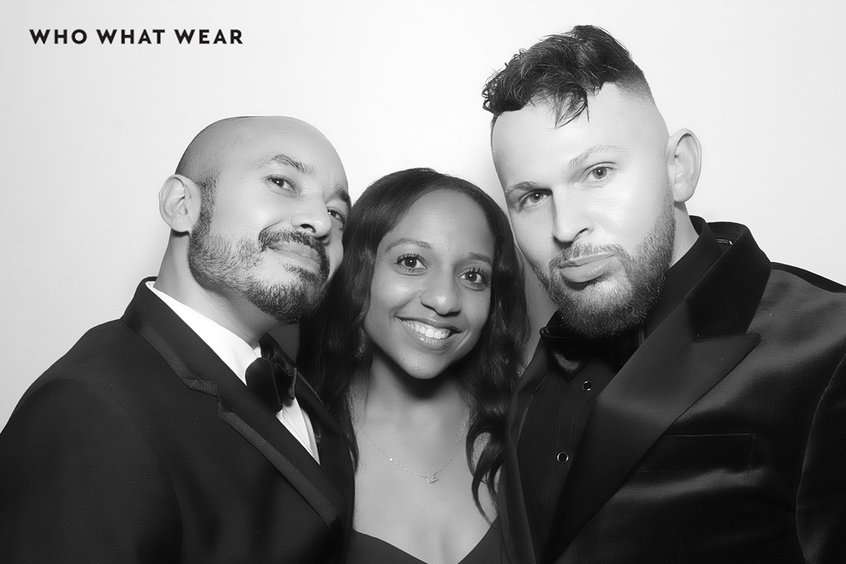 Black and white photo of three Who What Wear team members