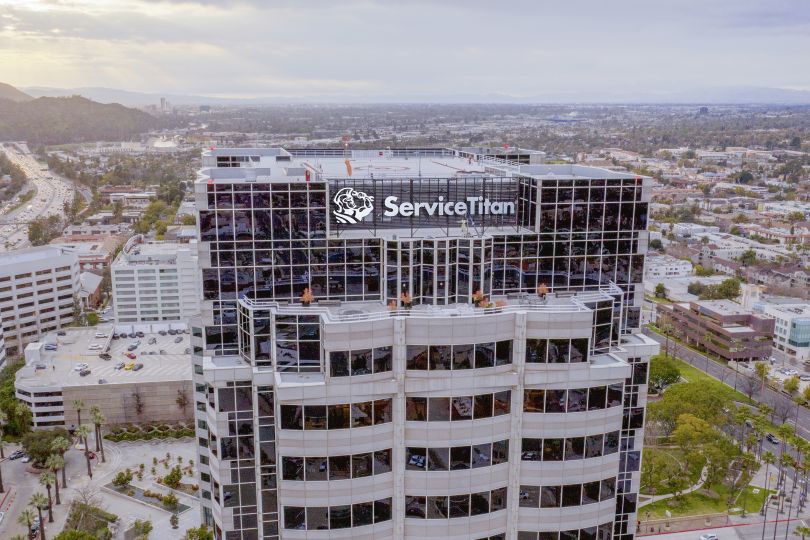 An aerial view of ServiceTitan's building.