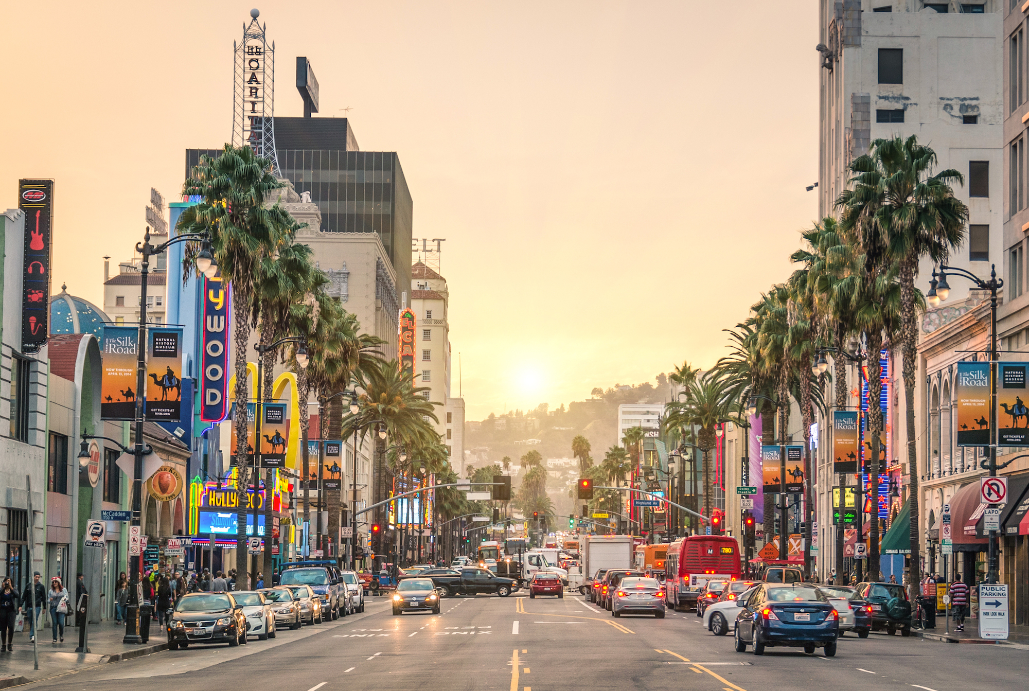 An evening photo of Hollywood Boulevard.
