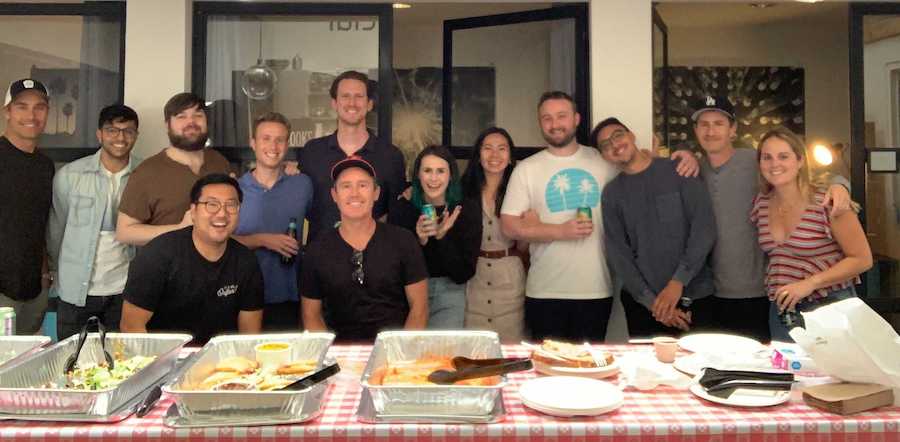 team in office together