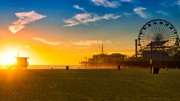 View of the Santa Monica Pier at sunset