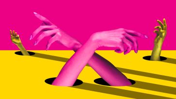 Illustration of hands reaching out of yellow and pink backgrounds, pointing in conflicting directions, indicating confusion and frustration.