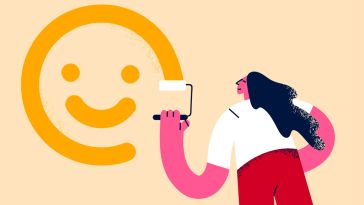 Illustration of a girl painting a smile face on a wall