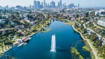 An aerial view of Echo Park in Los Angeles