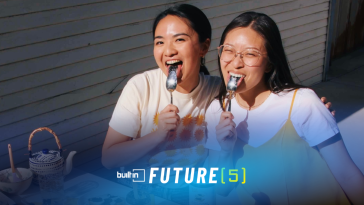 Rooted Fare’s co-founders Hedy Yu and Ashley Xie enjoy spoonfuls of Black Sesame Crunchy Butter