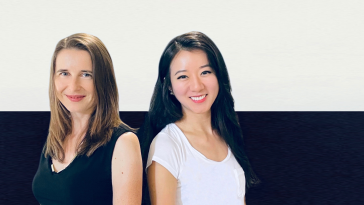 Blaze.tech co-founders Tina Denuit-Wojcik (left) and Nanxi Liu (right) stand back to back.
