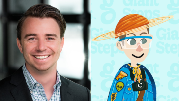 Tyler Shaddix, CIO at Go Guardian poses for a photo next to his virtual avatar.