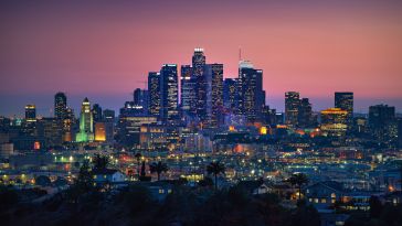 LA’s skyline at night.