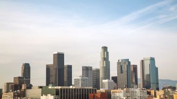LA's skyline is pictured during the day.