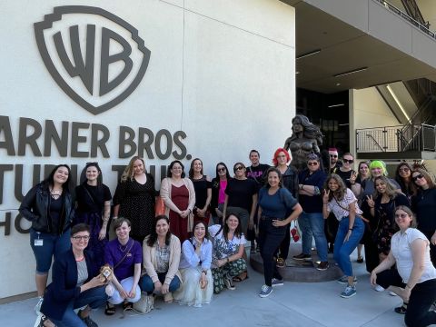 Members of the Warner Bros. Games Women and Non-Binary Leadership Program pose together after attending a VIP Studio Tour.